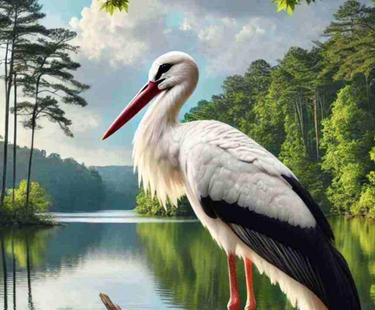 A prehistoric-looking bird spotted at a lake, its massive size and appearance resembling ancient creatures.